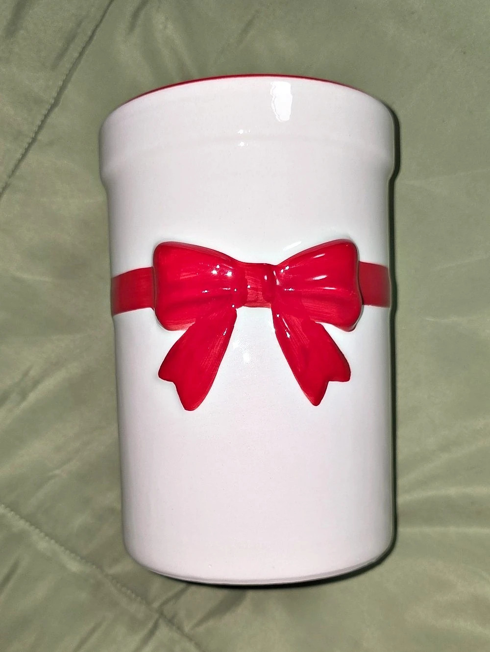Red Bow Utensil Ceramic Crock